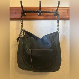 EUC The SAK Indio Hobo Black Genuine Leather Braided Strap Shoulder Bag